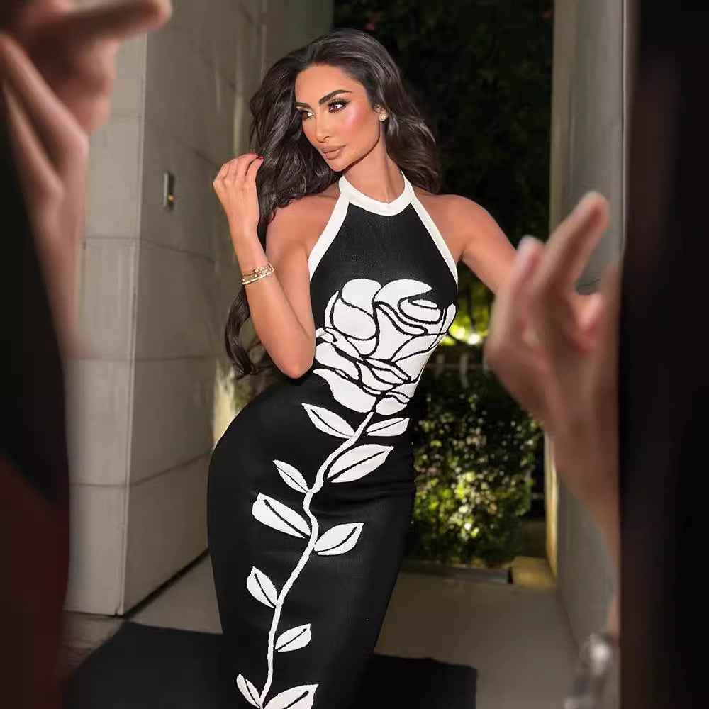 Sexy Sleeveless Halter Slim Print Dress Maxi Dress Women Bella Mia